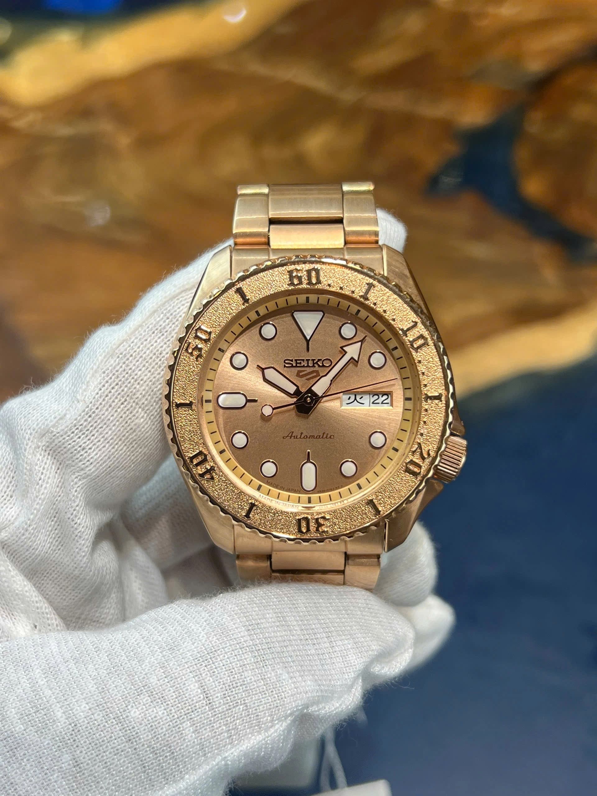 Seiko 5 Sports SBSA064 Rose Gold Automatic Men's Watch with Day-Date