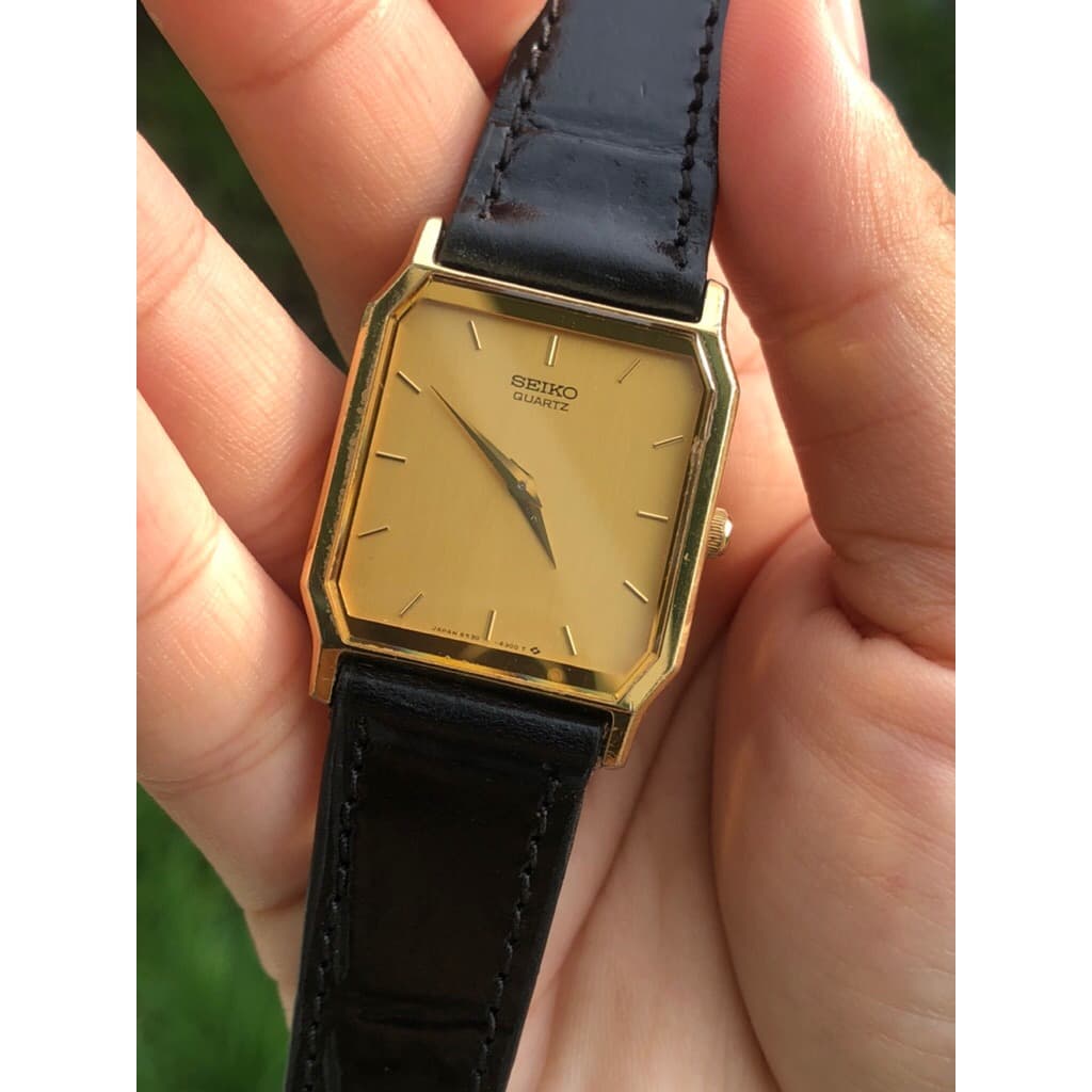 Seiko Quartz Dress Watch – Gold-Tone Rectangular 25×34 mm – Two-Hand – Vintage Japan (New Strap)
